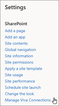 Screenshot showing the setting options in SharePoint.