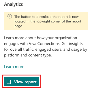 Screenshot showing the analytics section with view report highlighted.