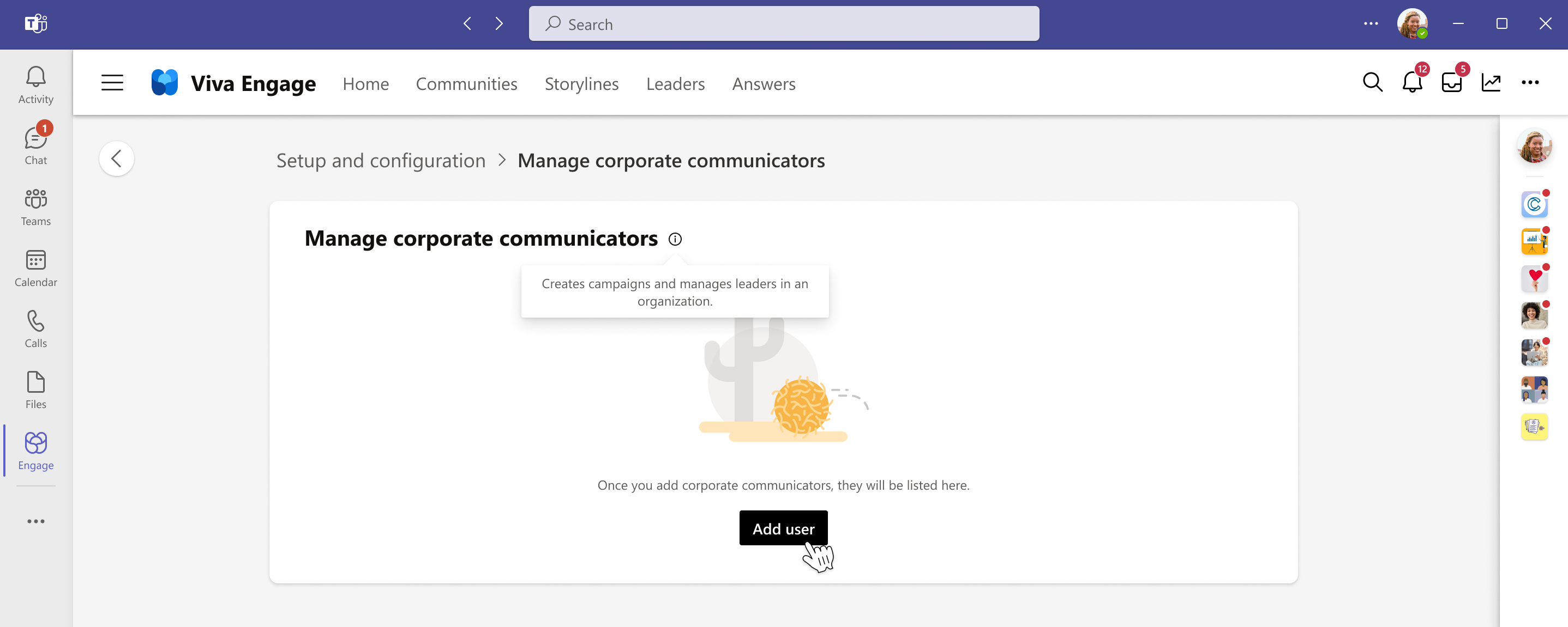 Screenshot of the interface for adding corporate communicators.