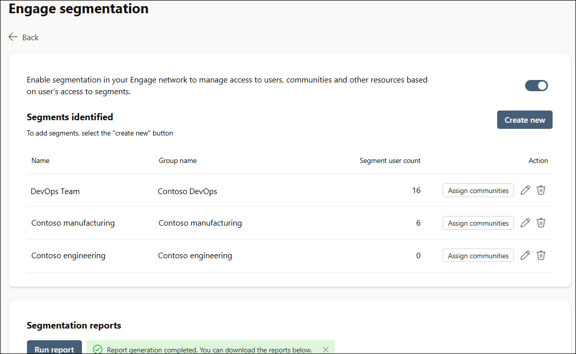 Screenshot of the main Segments page, listing the currently active segments.