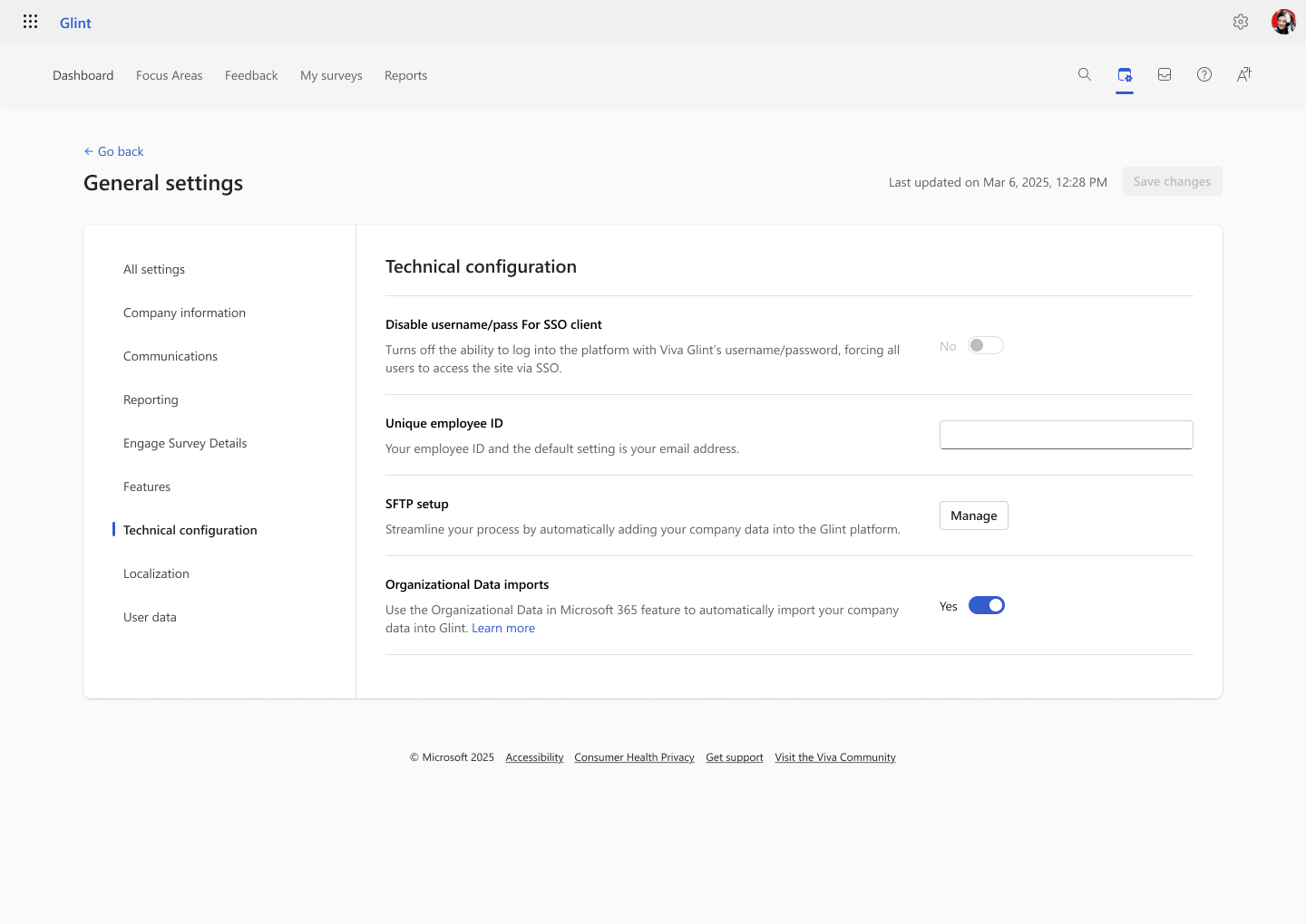 Screenshot of general settings screen with import toggle on.