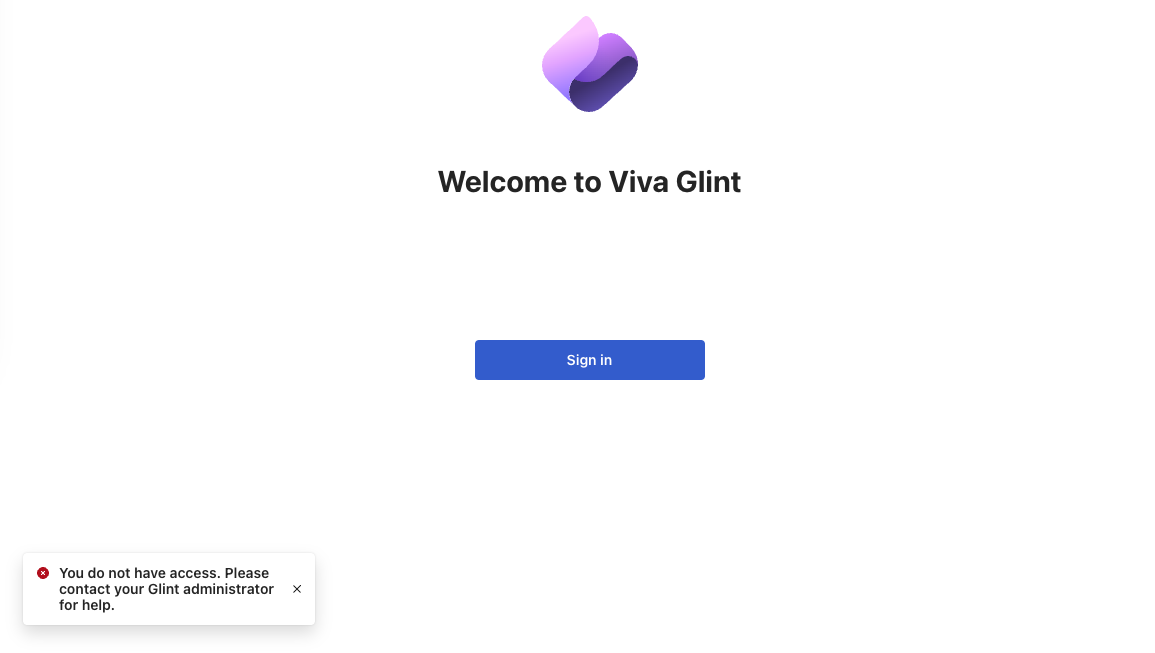 Screenshot of access error in Viva Glint.