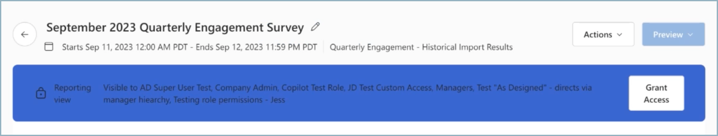 Screenshot of the Grant Access button to release results.