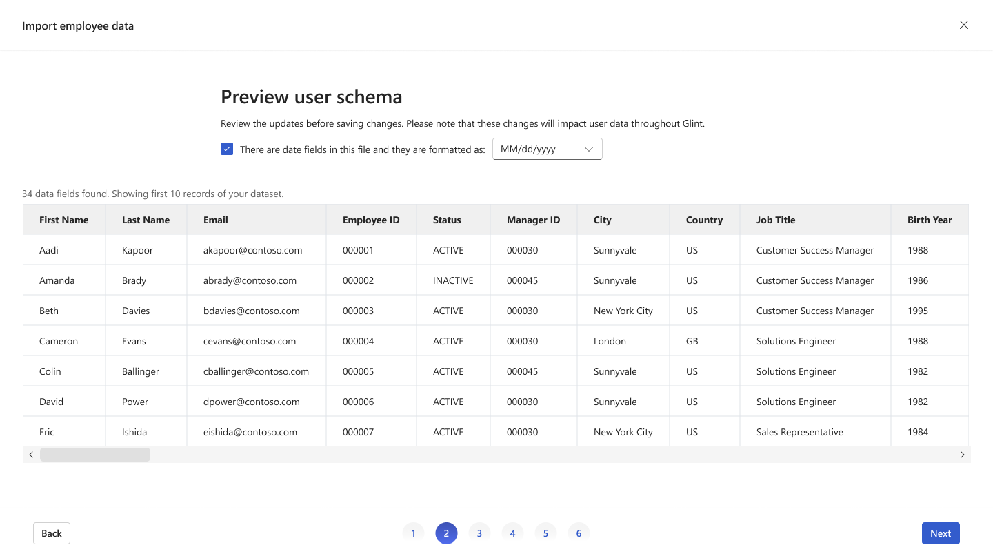 Screenshot of the preview user schema screen.