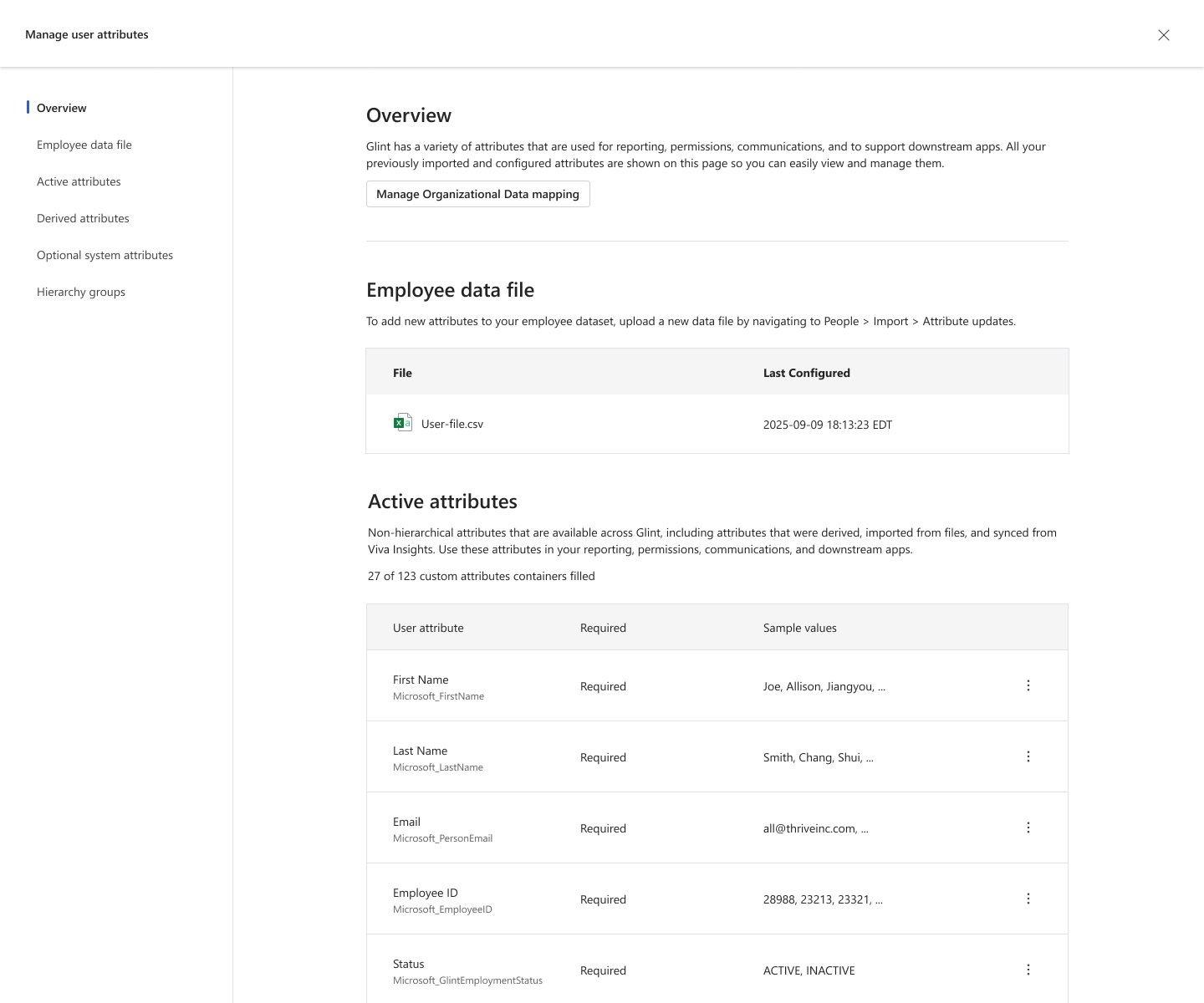 Screenshot of Manage Organizational Data mapping button.