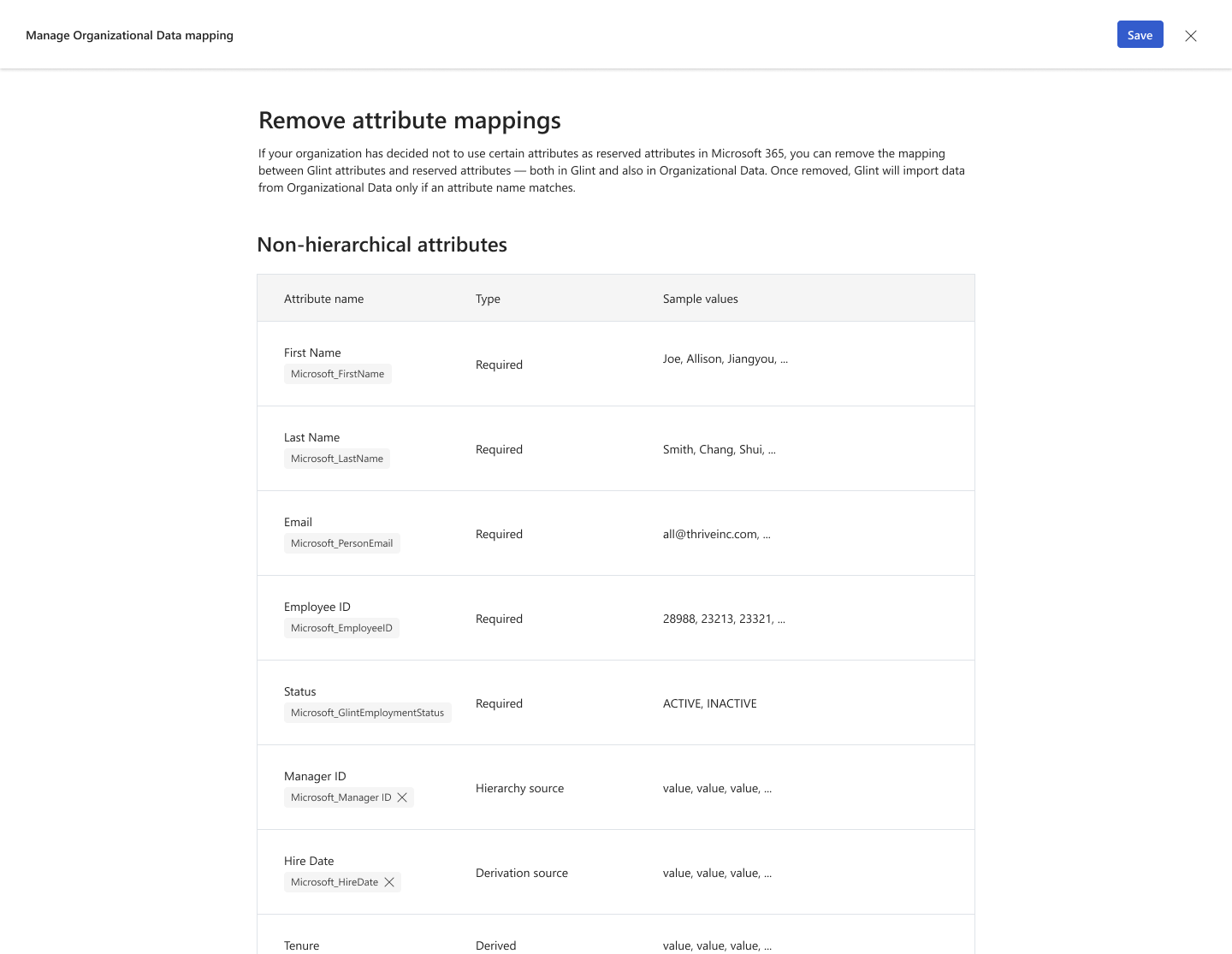 Screenshot of remove attribute mappings screen.
