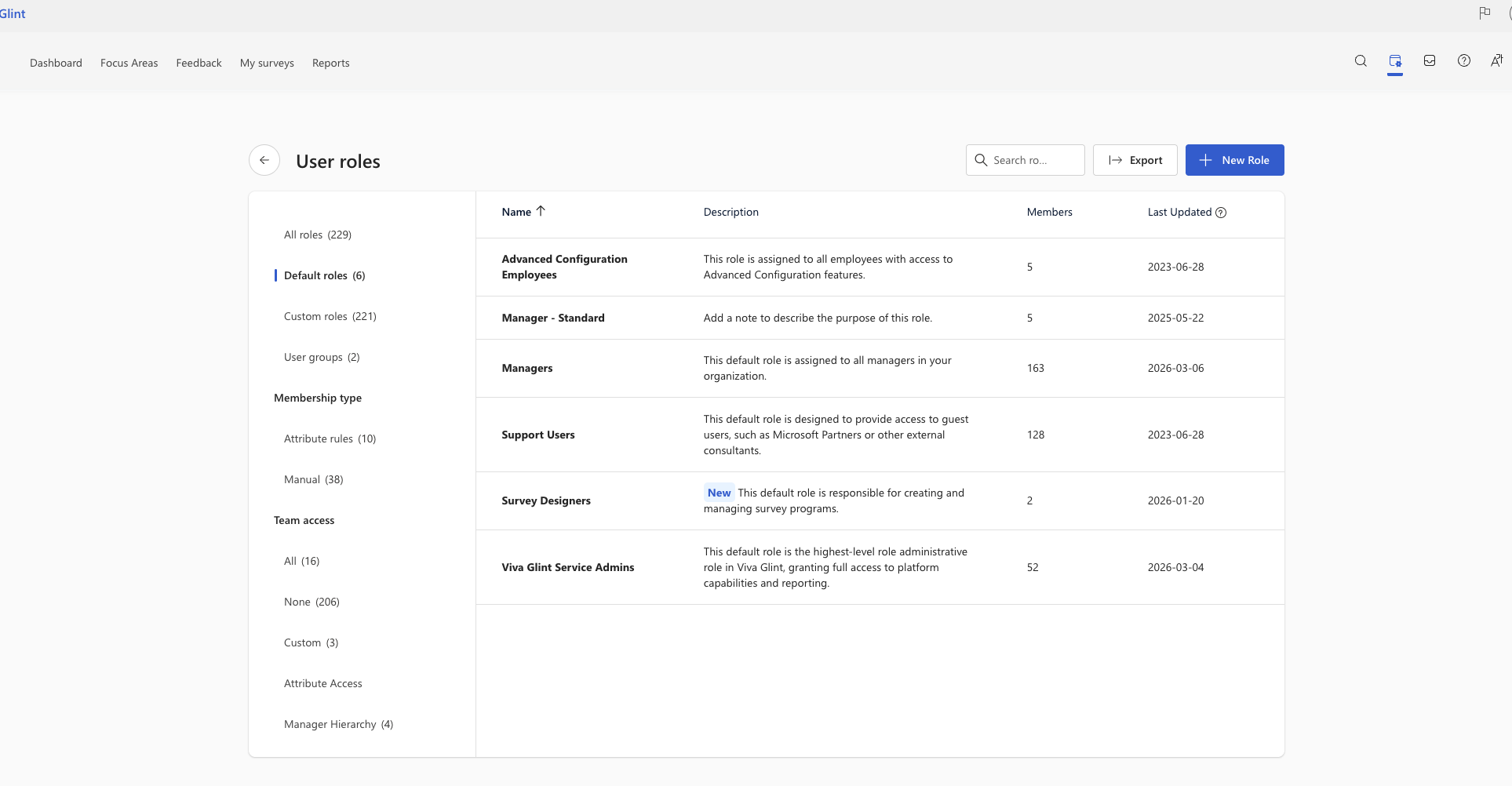 Screenshot that shows roles landing page.