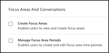 Screenshot of the Focus Areas and Conversations section in Permissions and Access.