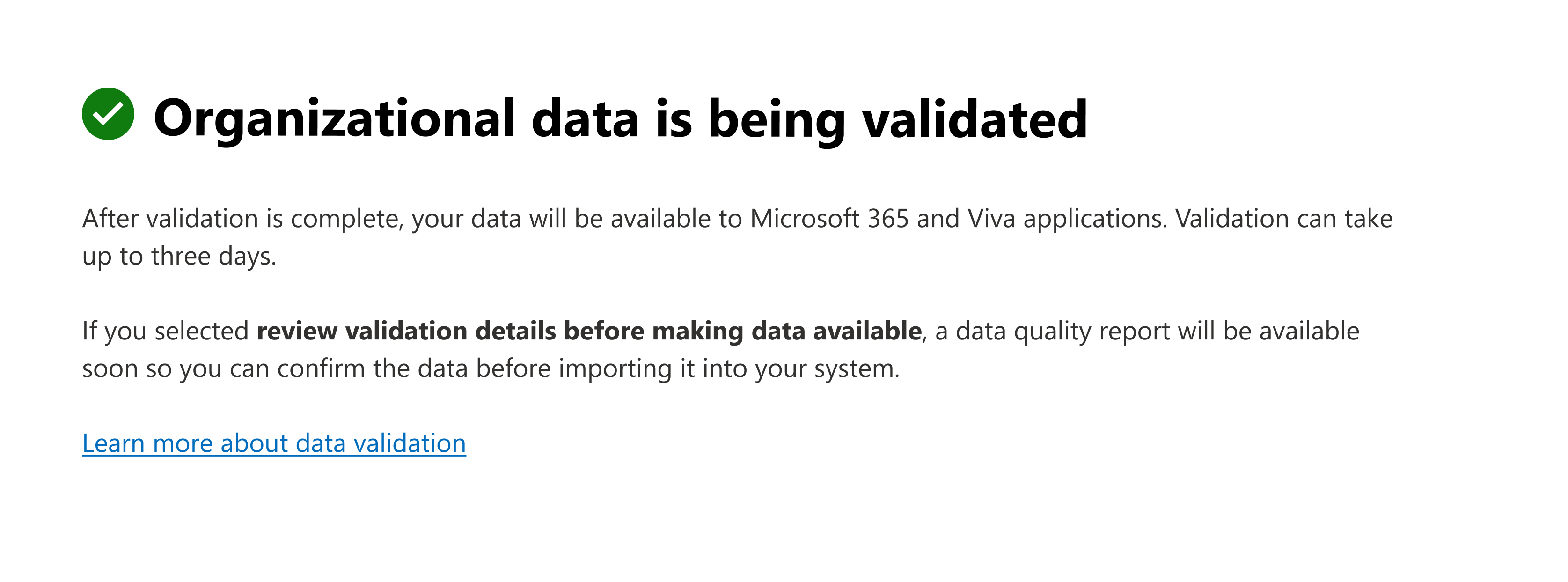 Validation complete page.