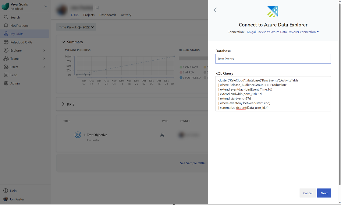 Screenshot highlights the details to be provided for the Azure Data Explorer connection.