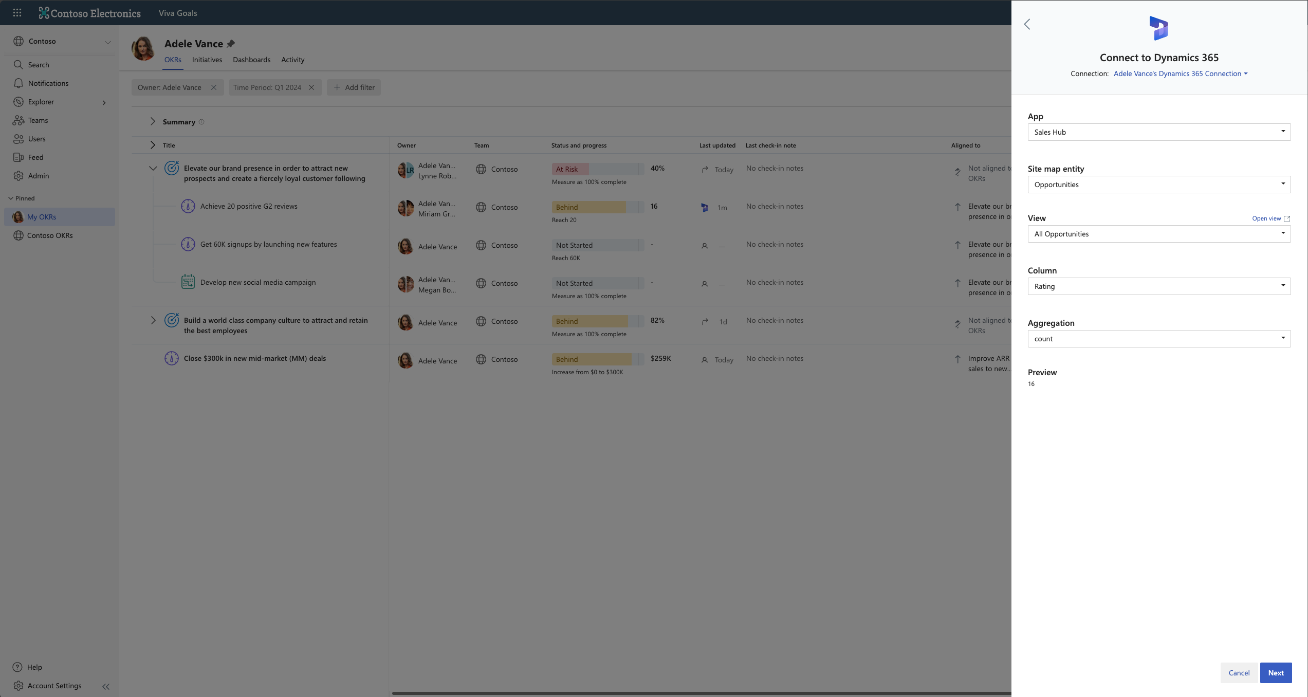 Screenshot of configuring the aggregation.