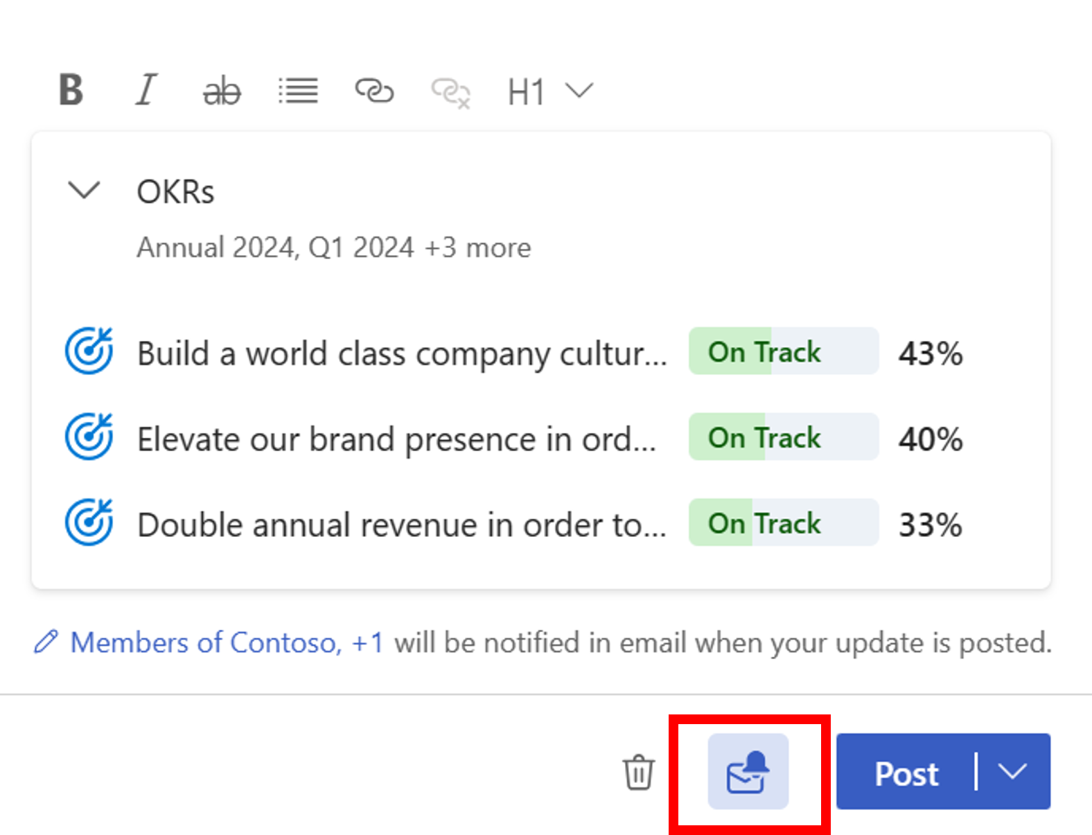 Screenshot that highlights the icon that can be used to disable notifications leading up to the posting of an update.