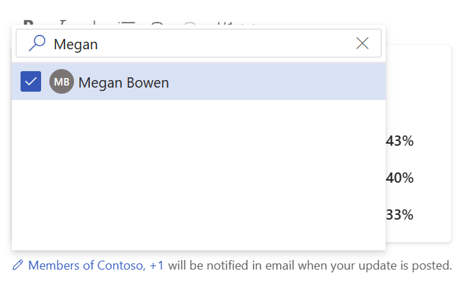 Screenshot that shows a user searching for and adding Megan Bowen to the list of approved notification receivers.