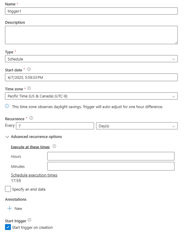 Screenshot that shows how to set up the Trigger.