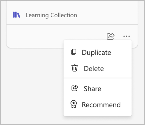 Image of options to duplicate, delete, and edit in Viva Learning collections curation