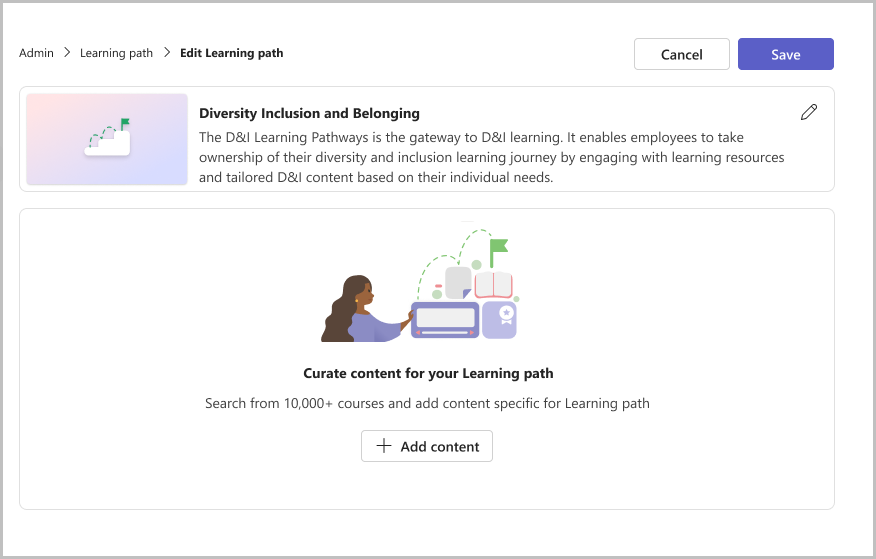 Image of the add content button option within the Edit Learning Path navigation
