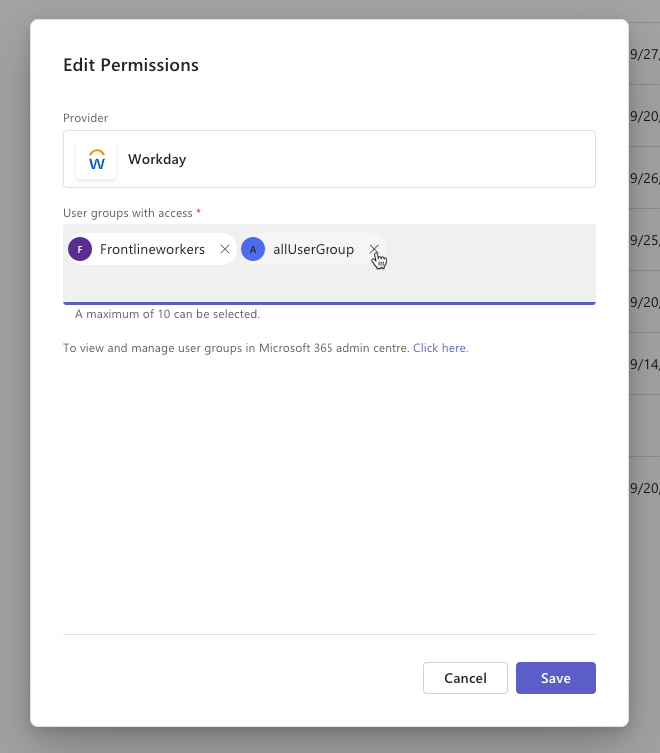 Screenshot of the Edit Permissions menu with option to edit access of user groups.