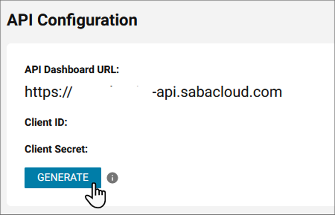 Image of the API dashboard with the cursor hovering over the Generate button.