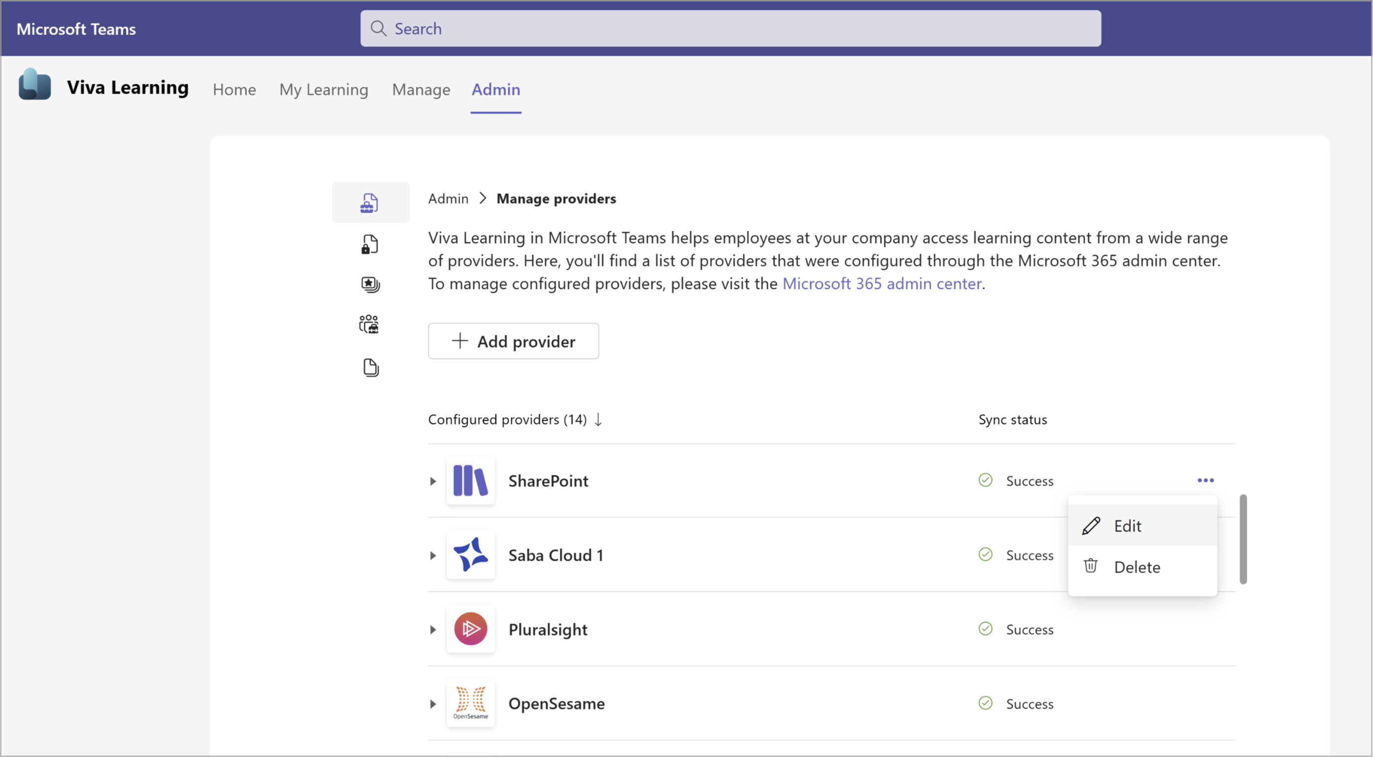 Screenshot of the edit option that can be accessed through manage providers.