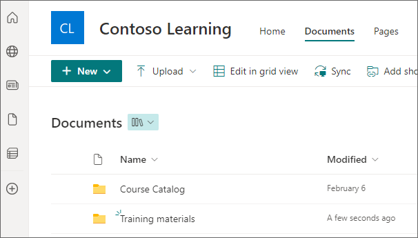 Screenshot of a folder called Training Materials in the document library.