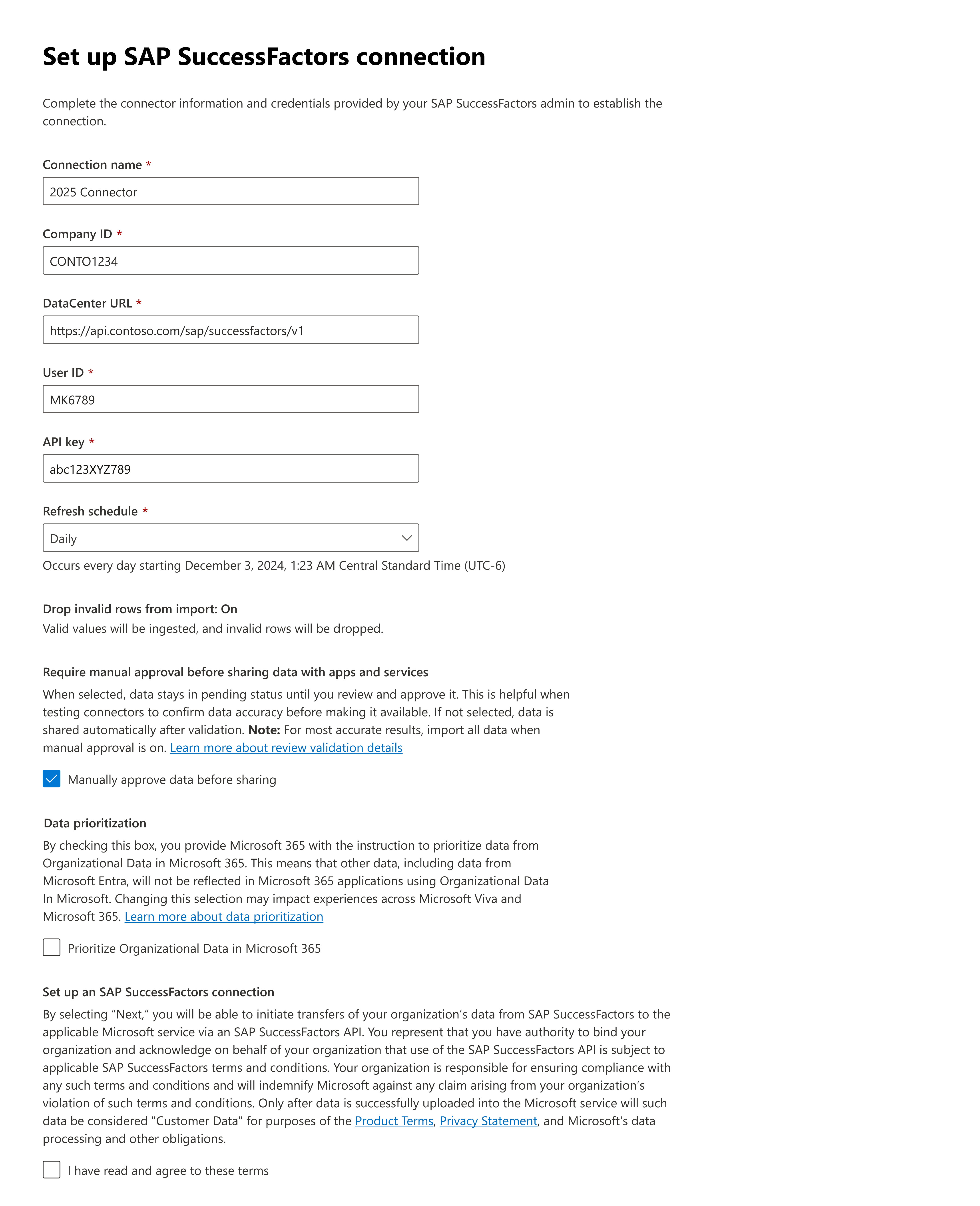 Screenshot showing how to enter the details for a direct connection.