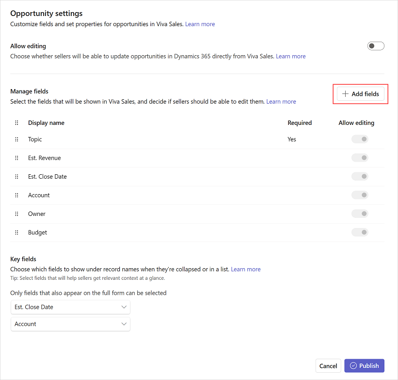 Screenshot showing how to add fields to a CRM record in the Sales agent. Screenshot showing how to add fields to a CRM record in the Sales agent.