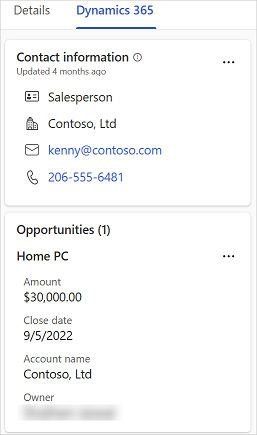Screenshot showing detailed view of CRM records in the Sales agent. Screenshot showing detailed view of CRM records in the Sales agent.