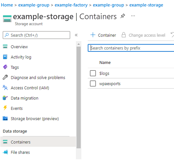 Screenshot of the containers screen where the user can select the container they created earlier.