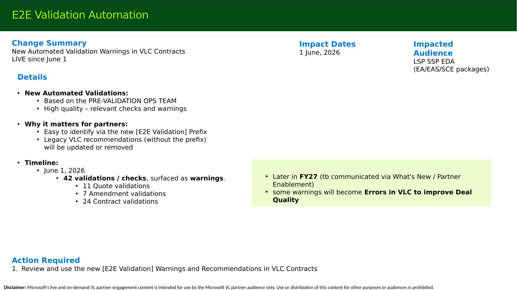 End-to-end validation automation