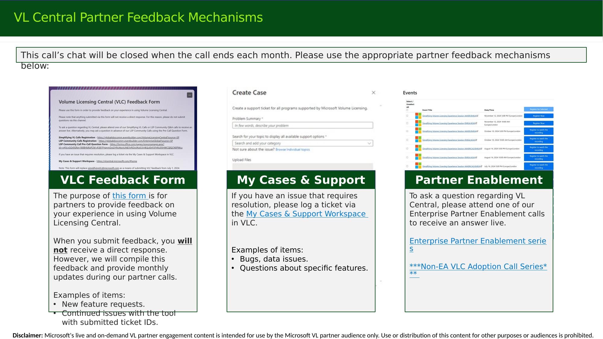 VL Central partner feedback mechanisms
