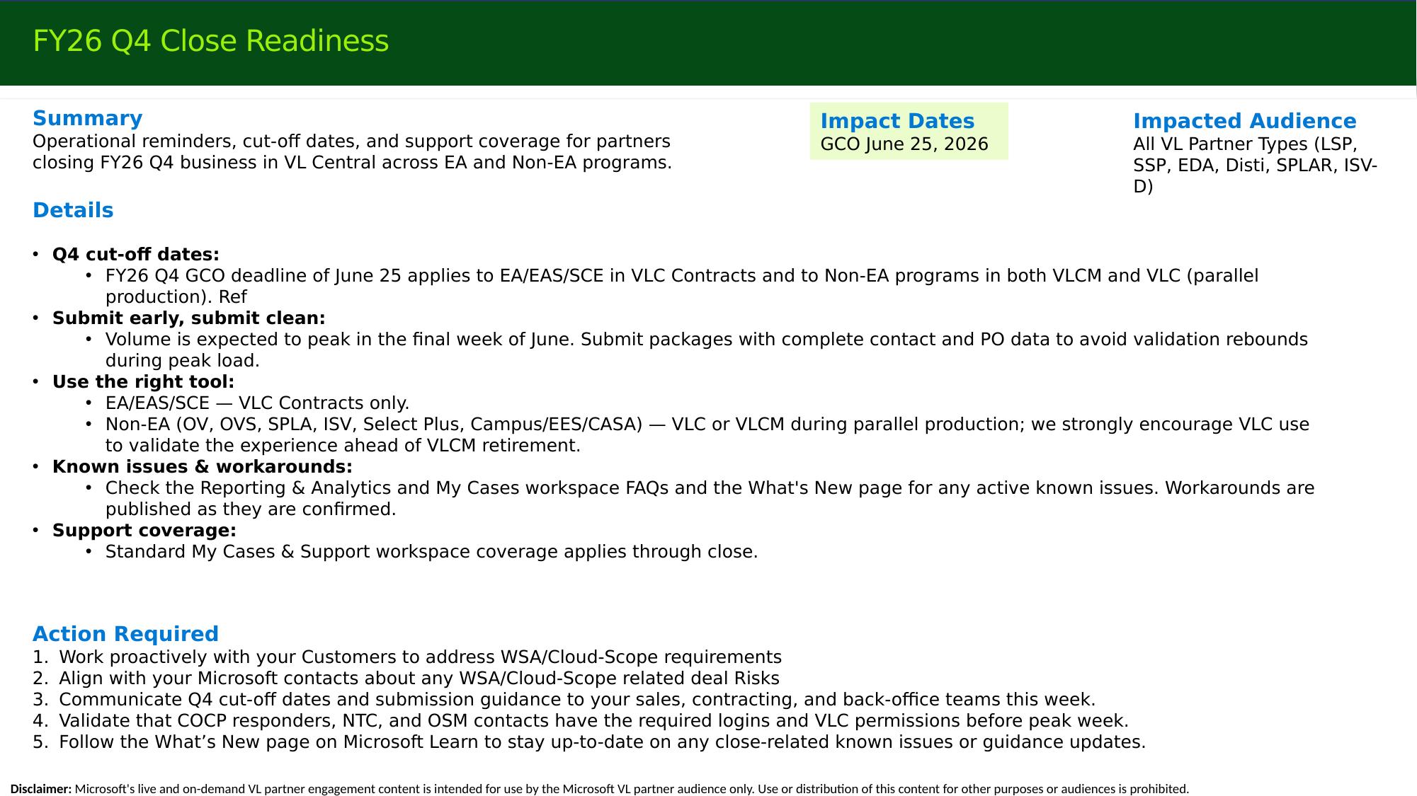 FY26 Q4 close readiness