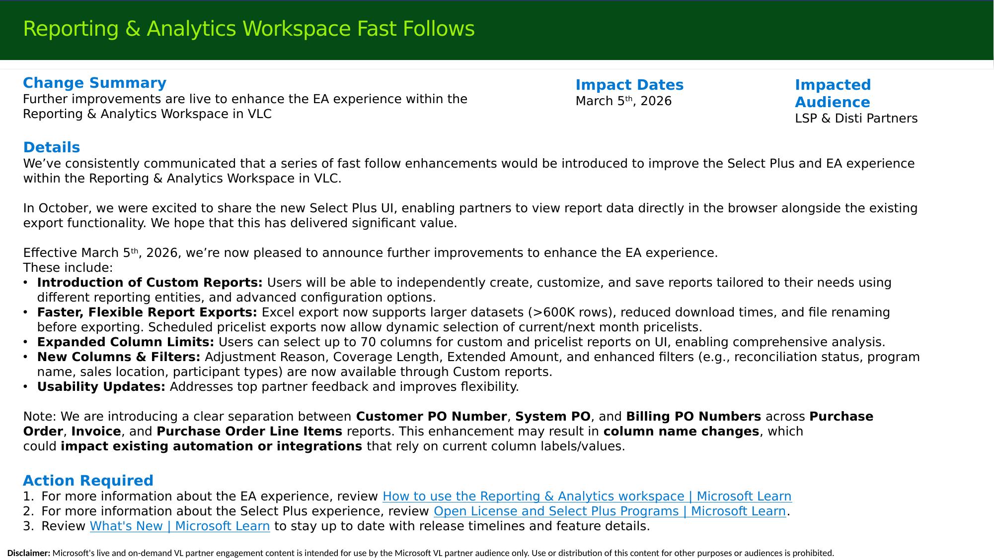 Reporting & Analytics fast follows