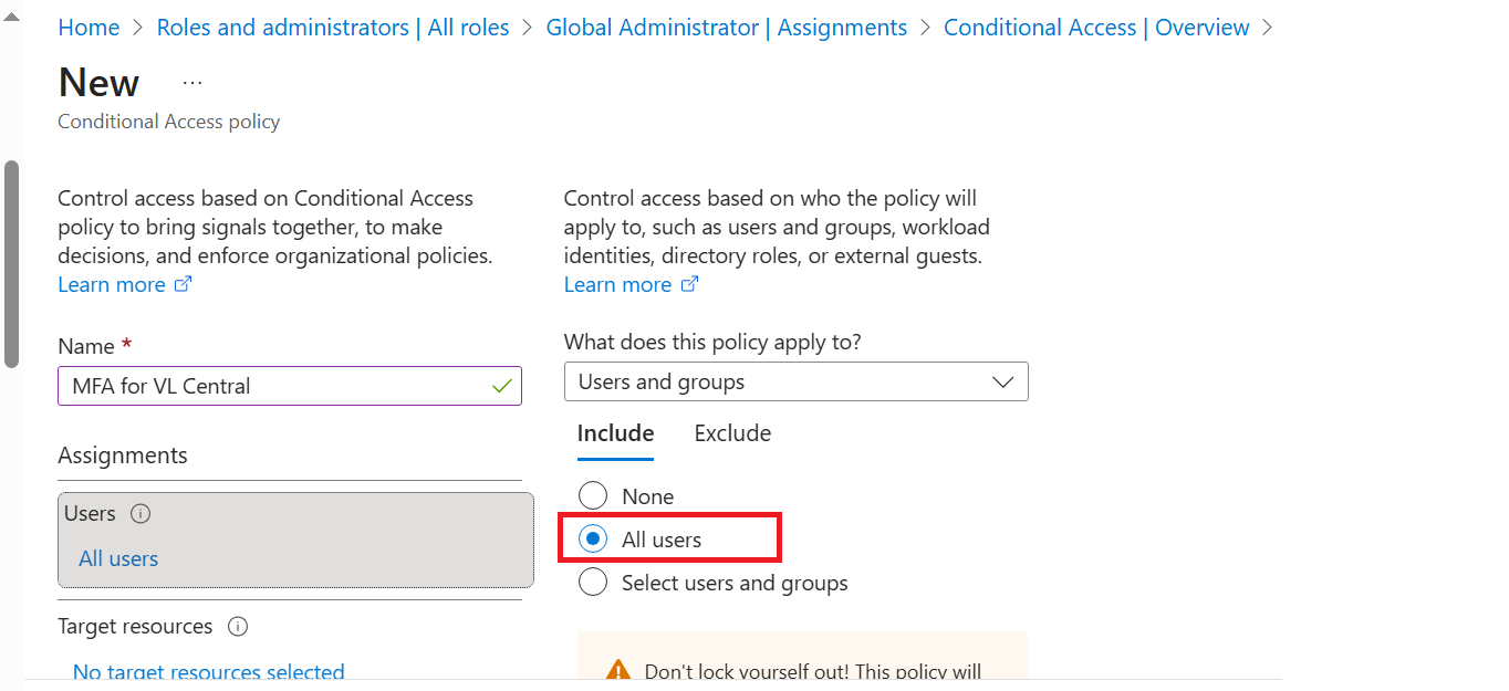 Conditional Access - Select Users