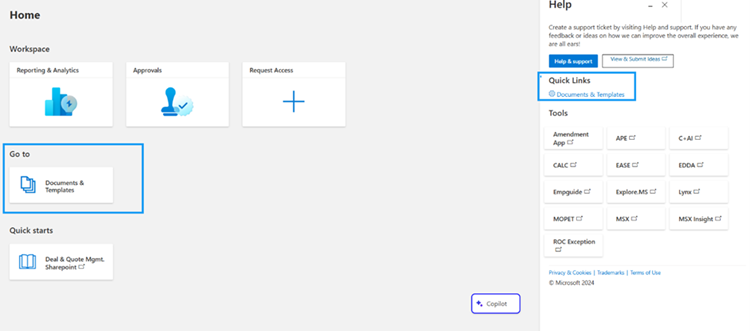 Documents and template home page