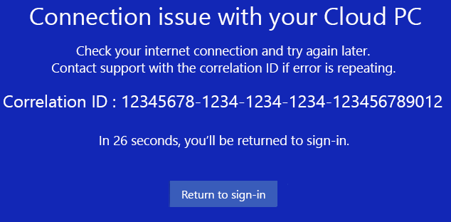 Screenshot of connection issue dialog box.
