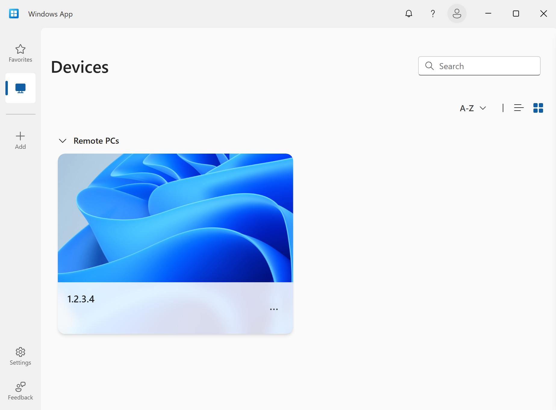 Screenshot that shows the Remote PC has been added in Windows App.