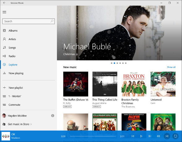 Groove Music application shown in light mode