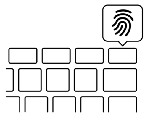 Keyboard with fingerprint reader on top right key