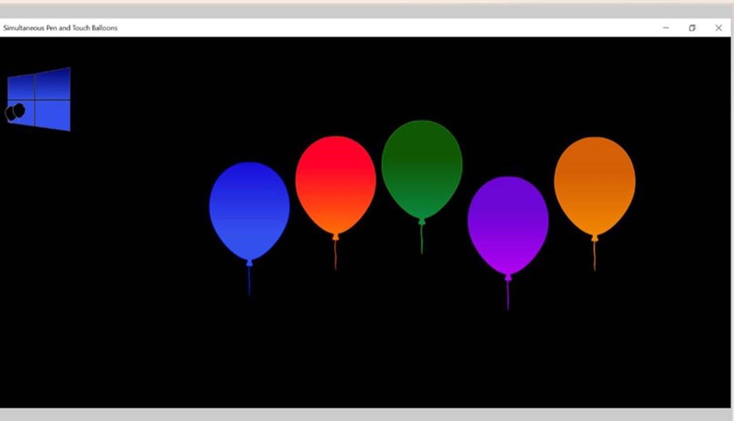 A screenshot showing the simultaneous pen and touch balloons app