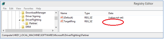 an image showing the removed string value under the partner subkey, within the windows registry editor.