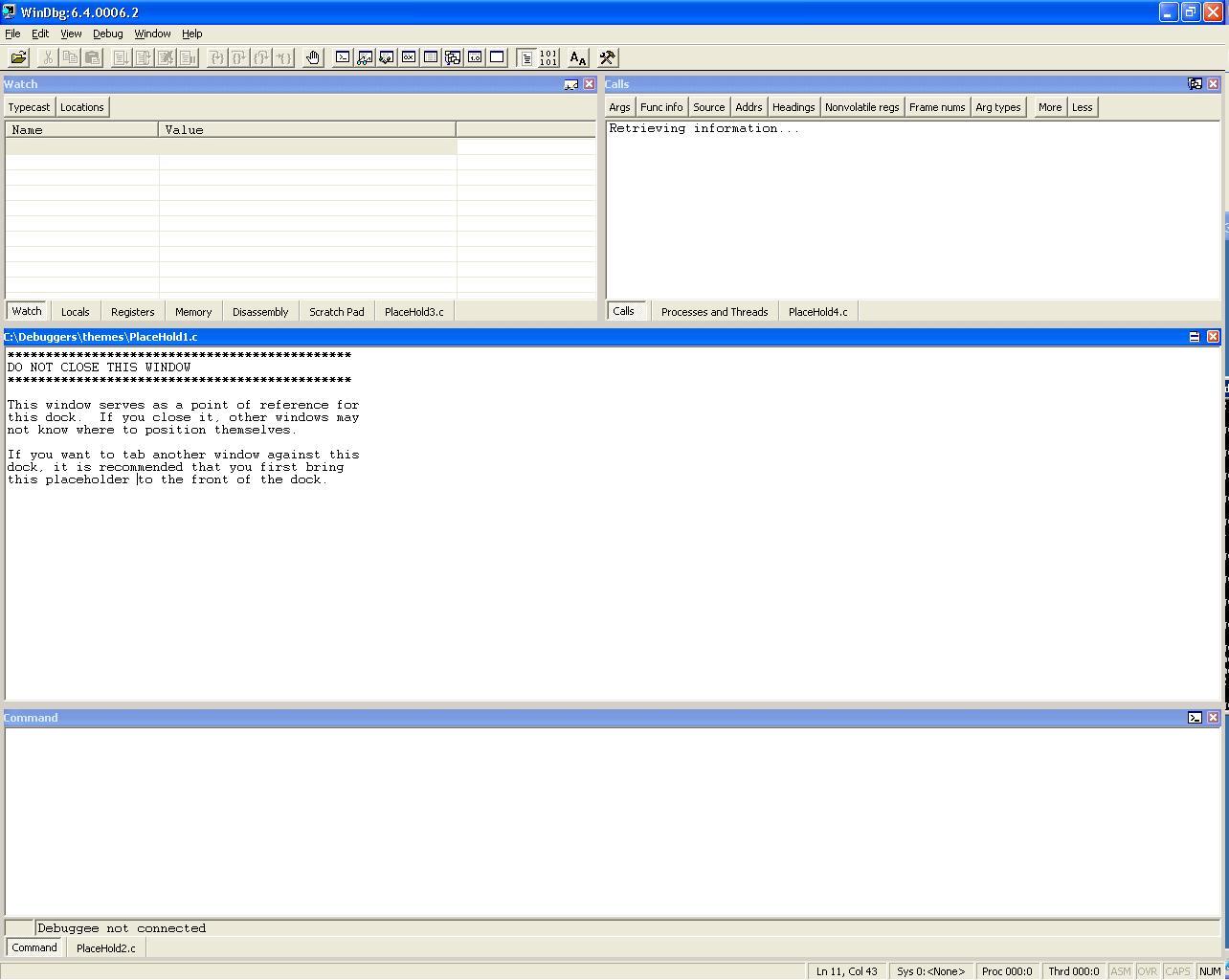 Screenshot of the Standardvs.reg theme in Debugging Tools for Windows.