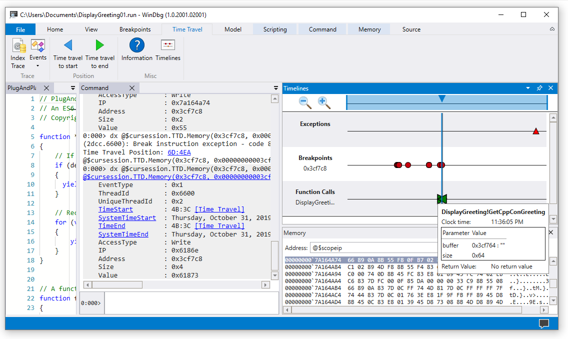 time travel debugging windbg