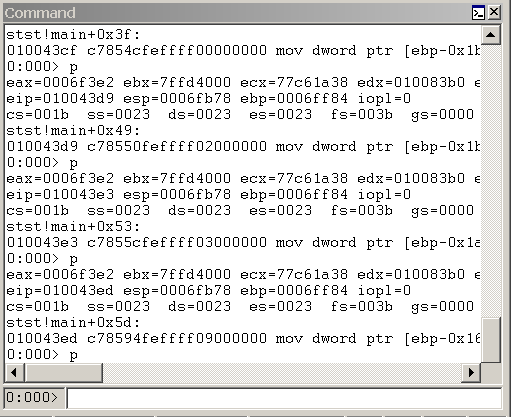 Screenshot of an example Debugger Command window.