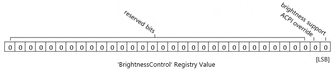 Diagram showing the bit layout of the Brightness Control Registry value.