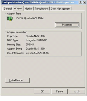 Screenshot of the Display application in Windows XP for a mobile computer.
