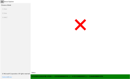 Screenshot showing a failed SensorExplorer orientation test.