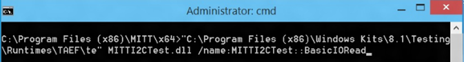 Screenshot that shows the command for a single test run in "Command prompt".