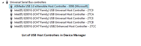 usb host controllers in device manager