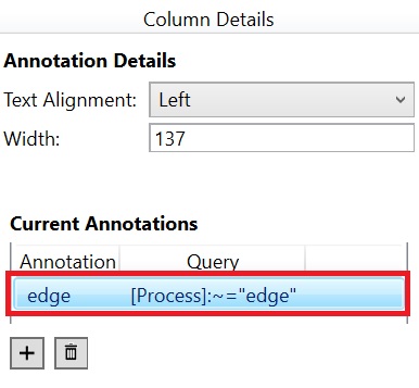 Selecting annotation query pair in Current Annotations area of Column details dialog box