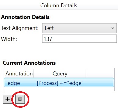 Selecting trash can icon below Current Annotations area of Column details dialog box